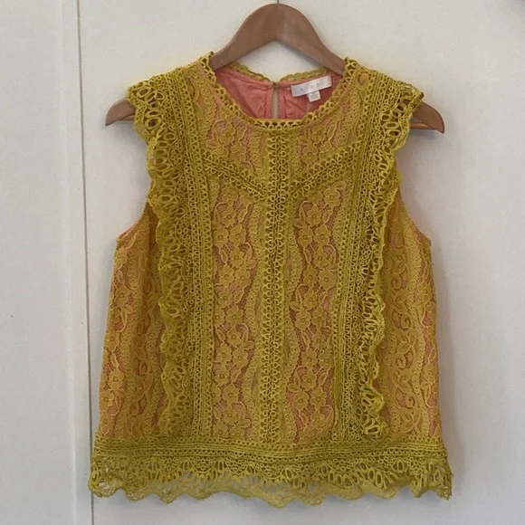 Anthropologie Eri + Ali Sydney Yellow/Mustard  Lace Sleeveless Top Size M - Picture 14 of 15
